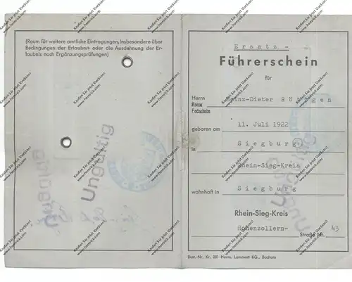 FÜHRERSCHEIN / Driver's licence / Permis de Conduire, 1971, ungültig gestempelt