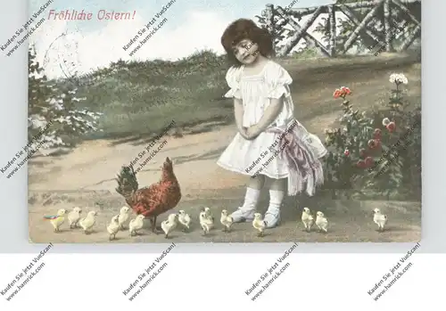 OSTERN - Mädchen mit Huhn und vielen Küken, 1911