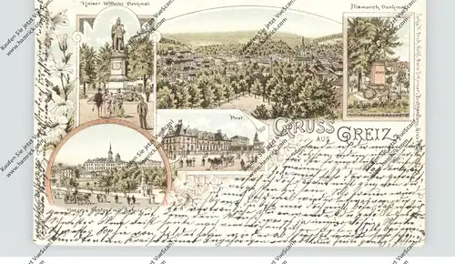 0-6600 GREIZ, Lithographie 1898, Kaiser-Wilhelm-Denkmal, Bismarck-Denkmal, Post....