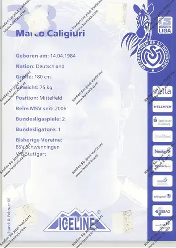 FUSSBALL - MSV DUISBURG - MARCO CALIGIURI, Autogramm