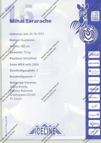 FUSSBALL - MSV DUISBURG - MIHAI TARARACHE  Autogramm