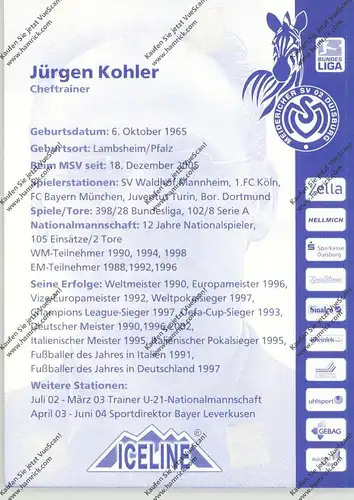 FUSSBALL - MSV DUISBURG - JÜRGEN KOHLER, Autogramm