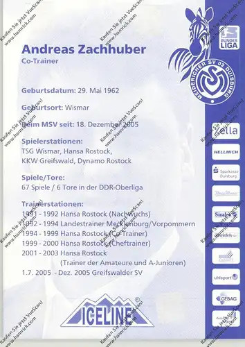 FUSSBALL - MSV DUISBURG - ANDREAS ZACHHUBER, Autogramm