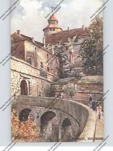 8500 NÜRNBERG, Burgeingang, Künstler-Karte Charles Flower, TUCK-Oilette