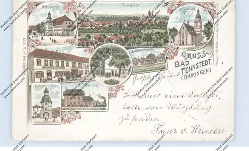 0-5822 BAD TENNSTEDT, Lithographie 1897, Gasthaus zum Anker, Schützenhaus, Bahnhof, Schwefelbad...