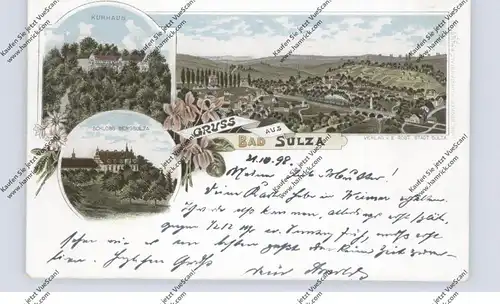 0-5322 BAD SULZA, Lithographie 1898, Kurhaus, Schloß, Ortsansicht, Bahnpost Berlin - Eisenach