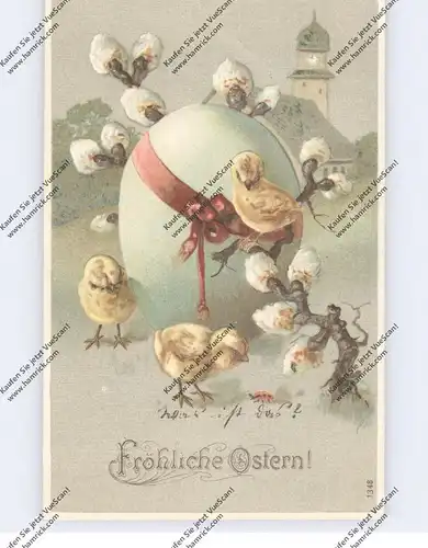 OSTERN - Küken mit Marienkäfer, Präge-Karte, 1901