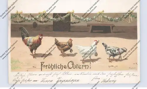 OSTERN - Fröhliche Ostern, Künstler-Karte Mailick, Präge-Karte