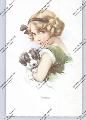 KINDER - Künstler-Karte, Mädchen mit Hund, Künstler-Karte