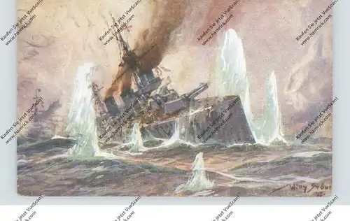 MILITÄR - 1.Weltkrieg, Marine / Navy, Englischer Schlachtkreuzer unter Beschuss, 24.Jan.1915, Künstler Willy Stöwer