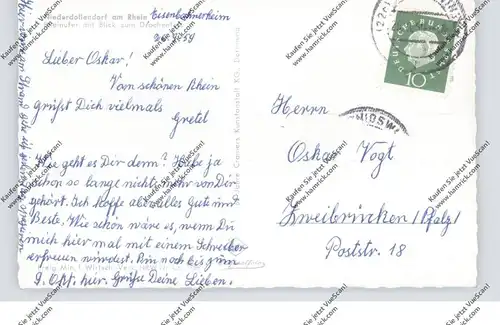 5330 KÖNIGSWINTER - NIEDERDOLLENDORF, Luftaufnahme, Rheinfähre nach Godesberg, Binnenschiffe, 1959