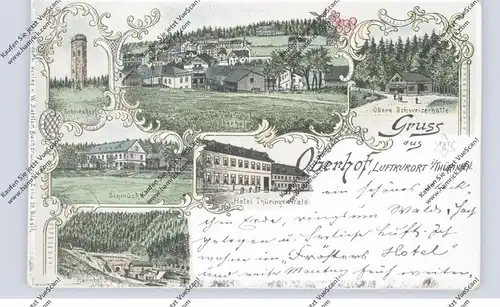 0-6055 OBERHOF, Lithographie 1897, Bahnhof, Hotel Thüringer Hof, Schmücke, Schneekopf....