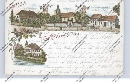 NIEDER-SCHLESIEN - GROSS PEISKERAU / PISKORZOW (Ohlau), Lithographie, Gasthaus, Warenhandlung, Kirchen..