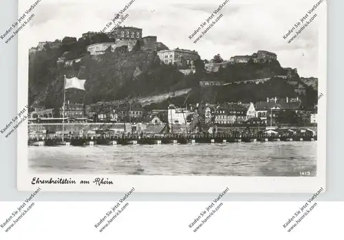 5400 KOBLENZ - EHRENBREITSTEIN, Gesamtansicht, französische Fahne auf der Festung, 1952