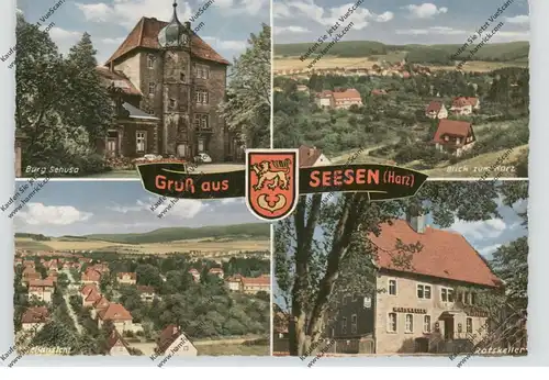 3370 SEESEN, Ratskeller, Burg, Panoramaansichten, Stadtwappen, 1962, aptierter Stempel