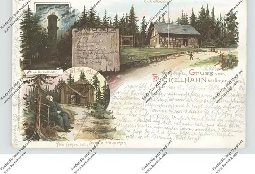 0-6300 ILMENAU, Lithographie, Gruss vom Kickehahn, Gabelbach, Goethe-Häuschen...