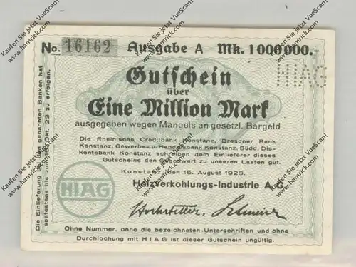 7750 KONSTANZ, HIAG NOTGELD 1923, Holzverkohlungs-Industrie 1 Million, Erhaltung III