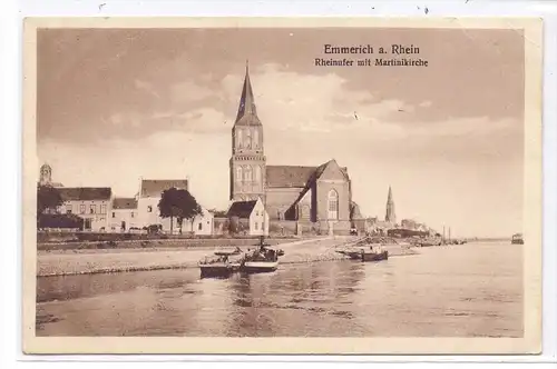 4240 EMMERICH, Rheinufer mit Martinikirche, Fähranlager, 1927