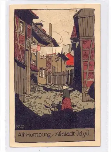 6380 BAD HOMBURG, Alt Homburg, Altstadt-Idyll, Steindruck, 1916