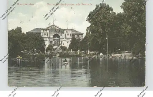 7500 KARLSRUHE, Festhalle, Stadtgartenteich, Kajak-Fahrer, 1908
