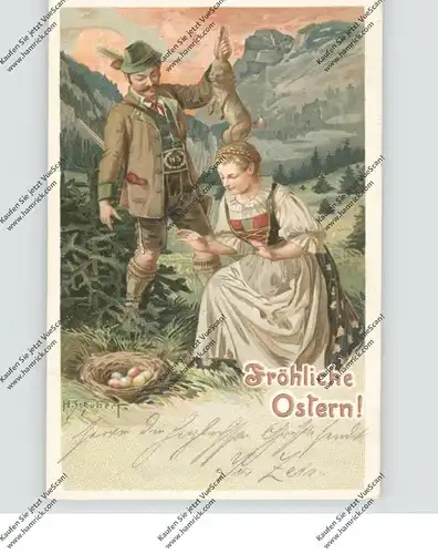 OSTERN - Humor, Hase mit Eiernest, Künstler-Karte H.Schubert, Trenkler - Künstler-Serie 1 A