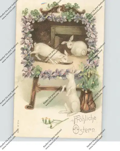 OSTERN - 3 weisse Hasen, Präge-Karte, embossed, relief, 1906