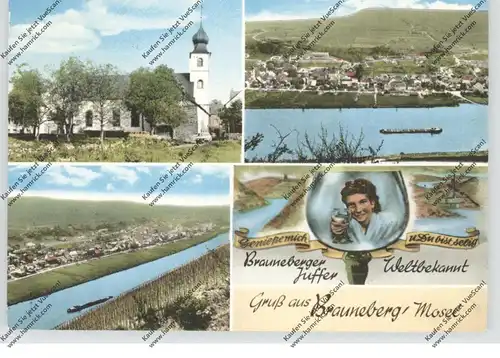 5550 BERNKASTEL - KUES - BRAUNEBERG, Kirche, Rheinansicht mit Weinbergen, Brauneberger Juffer
