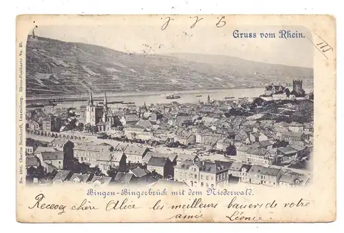 6530 BINGEN / BINGERBRÜCK, Blick auf das Niederwald - Denkmal, 1903, Bernhoeft - Lux.