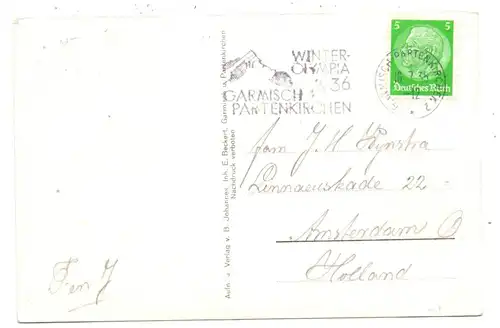 8100 GARMISCH - PARTENKIRCHEN, Wankbahn / Bergbahn, Olympia - Werbestempel 1936