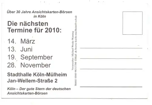 KÖLN / COLOGNE / KEULEN - Postkarten-Börse Dezember 2009, Ehrenfelder Glas