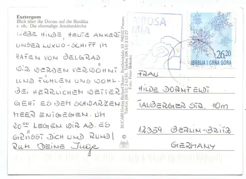 JUGOSLAVIJA / SRBIJA I CRNA GORA, 2003, Michel 3158, AK-Einzelfrankatur nach Deutschland