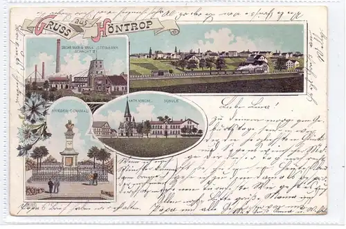 4630 BOCHUM - HÖNTROP, Lithographie, Zeche Maria-Anna Steinbank, Panorama mit Eisenbahn, Krieger-Denkmal......, 1898