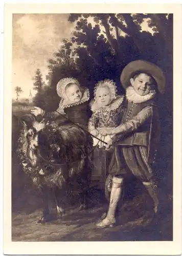 TIERE - ZIEGEN / Goats / Geiten / Chevres, Künstler-Karte Frans Hals, Kinder mit Ziegenbock