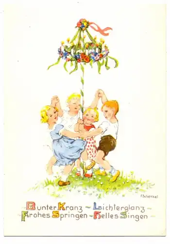 KINDER - Künstler-Karte Franziska Schenkel, "Bunter Kranz -..........