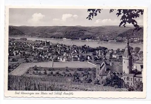 5462 BAD HÖNNINGEN, Ortsansicht mit Schloß Arenfels, 1961, Druckstelle