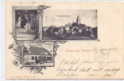 4402 GREVEN, Wirthschaft Elberfeld, Kriegerdenkmal, Panorama, 1903