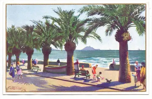 I 17021 ALASSIO, Passeggiata, Via Roma, Künstler-Karte