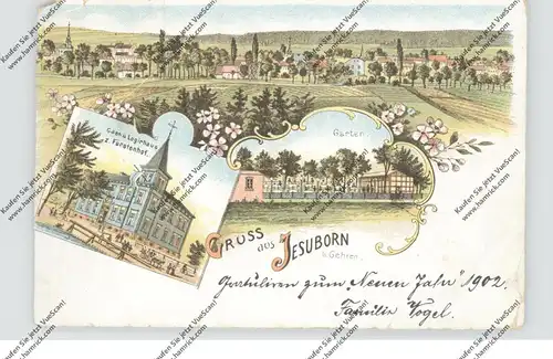 0-6300 ILMENAU - JESUBORN, Lithographie, Gast- und Logierhaus Fürstenhof, Dorfansicht, Eckmangel, Einriss