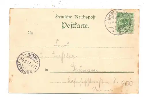 POMMERN - SWINEMÜNDE / SWINOUJSCIE, Lithographie 1899, Leuchtturm, Strand