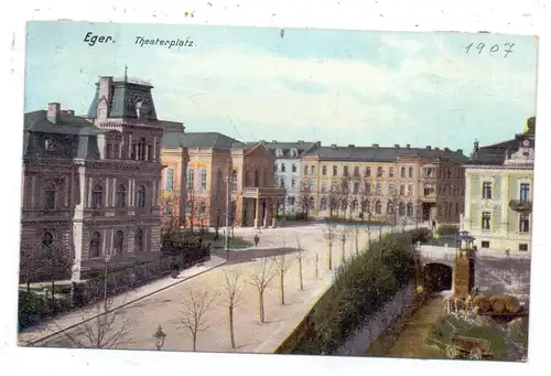 BÖHMEN & MÄHREN - EGER / CHEB, Theaterplatz, kl. Klebereste rückseitig