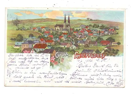 SUDETEN - PHILIPPSDORF / FILIPOV, Lithographie Gesamtansicht, 1903 nach Bars am Inn befördert