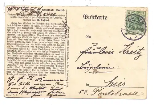 DEUTSCH OST AFRIKA - DARESSALAM, Küste mit Fischerboot, Künstler-Karte, 1914, Druckstelle