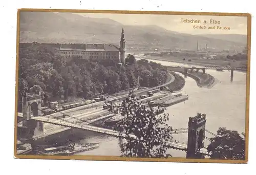 BÖHMEN & MÄHREN - TETSCHEN / DECIN, Schloss und Brücke, Bahnhof, Elbdampfer, 1924