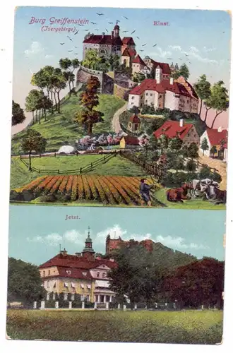 NIEDER-SCHLESIEN, GREIFFENBERG / GRYFOW SLASKI, Burg Greiffenstein, Historische Ansicht und Jetztzeit