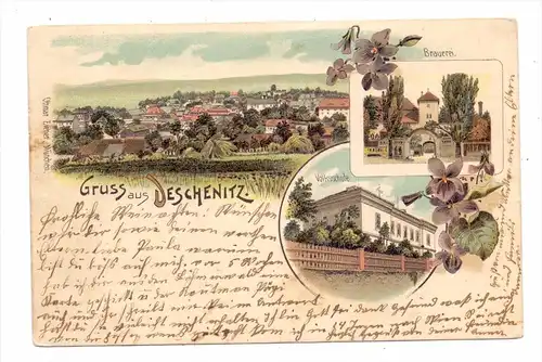 BÖHMEN & MÄHREN  - DESCHENITZ / DESENICE, Bier-Brauerei, Volksschule, Panorama, 1902, kl. Einriss