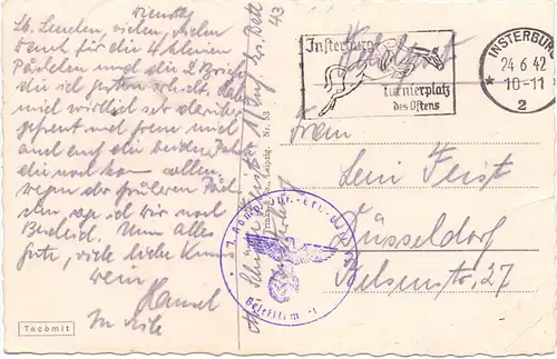 OSTPREUSSEN - INSTERBURG / TSCHERNJACHOWSK, Mehrbild, 1942, Deutsche Feldpost, Druckstellen