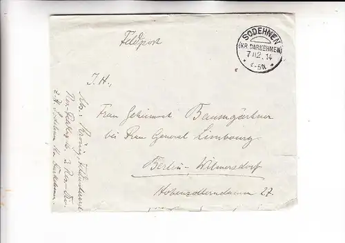 OSTPREUSSEN - SODEHNEN / KRASNOJARSKOJE, Kreis Darkehmen, Feldpostbrief mit Inhalt, 1914