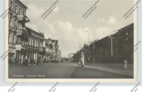 WESTPREUSSEN - GRAUDENZ / GRUDZIADZ, Getreide Markt, 1943, NS-Beflaggung, Gebr. Bazanski / Treuhänder Halliki