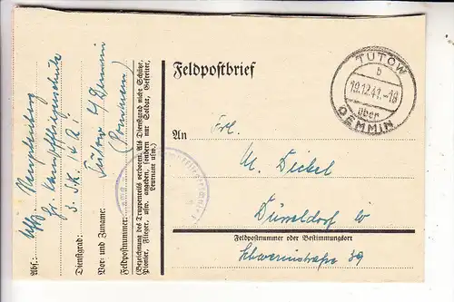 0-2034 TUTOW, Postgeschichte, sauberer Tagesstempel Tutow über Demmin 1941, Feldpostbrief