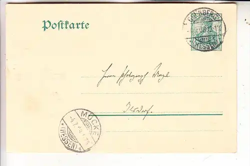 6315  MÜCKE, Postgeschichte, Ankunftsstempel 1908 auf GA von Grünberg